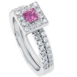 65CT Princess Cut Pink Sapphire Diamond Engagement Wedding Ring Set 