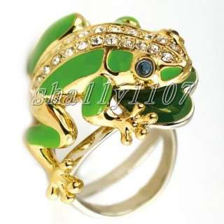 cute frog 18k YG GP Swarovski crystal cocktail ring 8#  