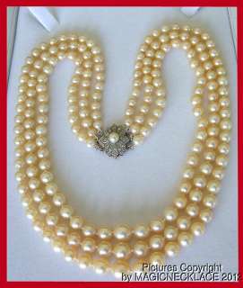 REGALexquisite Antique cultured ocean pearls 3 strands,platinum 18k 
