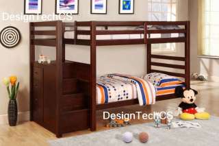   Solid Cherry Wood Twin BunkBed Underbed Storage Built in Ladder Stairs