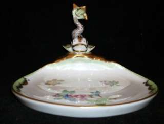 Herend QUEEN VICTORIA (Green) Soap Dish Piece #8759 Dolphin Handle A+ 