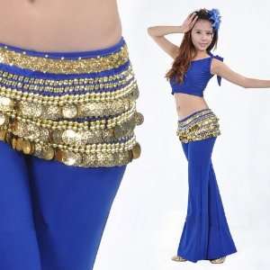 AQY sapphire blue Belly dance skirt with 338 Gold Coins and beautiful 