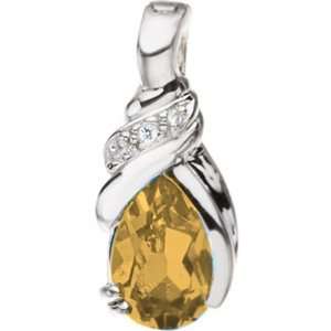    14K White Gold Citrine and Diamond Pendant/Enhancer Jewelry