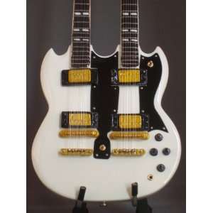  Miniature Guitar RUSH Alex Lifeson White Double neck 