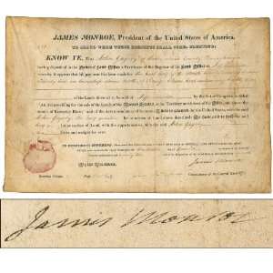 James Monroe Land Document Signed As President