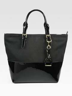 Ralph Lauren Collection   Patent Leather & Canvas Tote Bag    