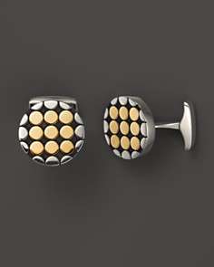 John Hardy Mens Dot 18K Gold and Sterling Silver Round Cufflinks
