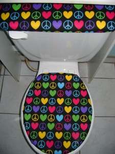 Peace And Love Fabric Heart Toilet Seat Cover Set  