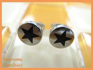 20g 0.8mm Black Star Steel Fake Plugs Earrings Stud 412  