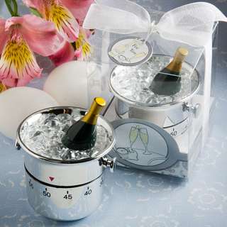   with these whimsical champagne and ice bucket kitchen timer favors