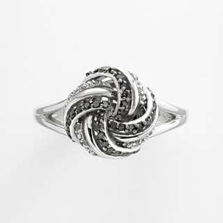Sterling Silver 1/4 ct. T.W. Black and White Diamond Love Knot Ring