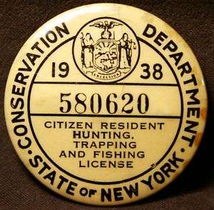 1938 N.Y. HUNTING TRAPPING & FISHING LICENSE  