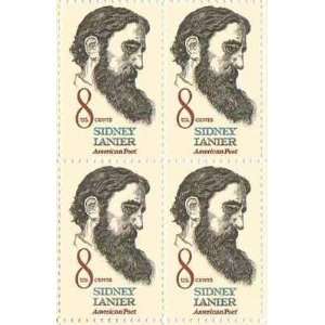 Sidney Lanier American Poet Set of 4 x 8 Cent US Postage Stamps NEW 