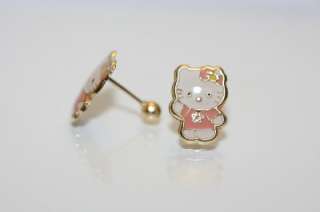14k gold HELLO KITTY cute screw back enamel earrings ~  