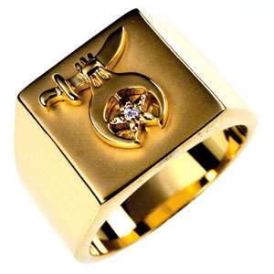 Mens 18kt Gold Plated Shriner Ring with Clear Stone  
