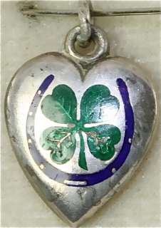 VICTORIAN ANTIQUE STERLING SILVER GOOD LUCK HEART CHARM  