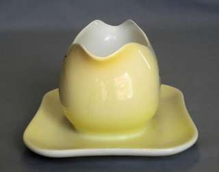 WEIL WARE YELLOW ROSE GRAVY BOAT w ATTACHED UNDERPLATE  