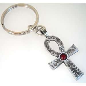  Pewter Ankh Egyptian Cross Keychain with January 