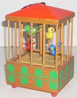 Vintage Handpainted Wood Birdies in Bird Cage Music Box  