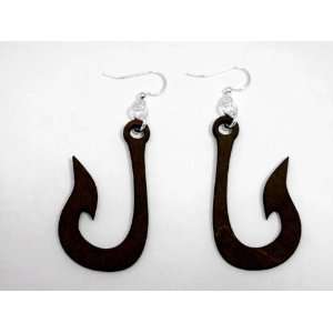 Brown Fishing Hook Wooden Earrings GTJ Jewelry