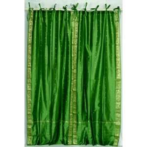  Indo Forest Green Tie Top / Ribbon Top Sari Sheer Curtain 