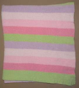 Carters CHENILLE PInk GREEN Lilac Striped BABY Blanket STRIPE Infant 