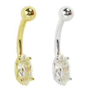    14K Gold Belly Ring with marquise CZ   High Quality Jewelry