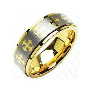  Iron Cross Tungsten Ring Gold Plated 8MM Wide Jewelry