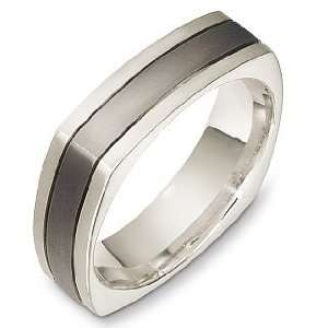   18 Karat White Gold & Titanium Square Wedding Band Ring   8.5 Jewelry