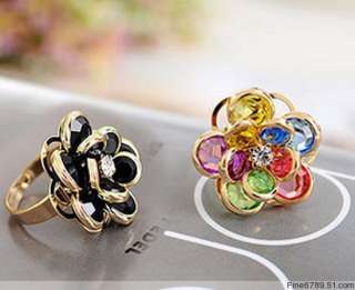   Flower Mixed Colors Round Crystal Rhinestone Plastic Rings  