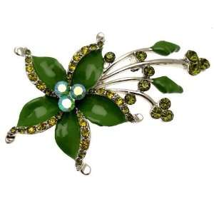    Acosta   Green Enamel & Crystal Flower Spray Brooch Jewelry
