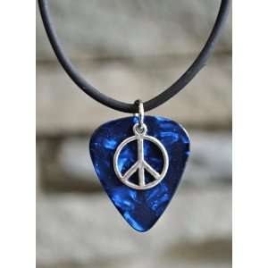 com Guitar Pick Necklace with Peace Charm on Blue Fender Guitar Pick 
