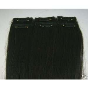   20 Jet Black Highlights Streaks Clip on in 100% Human Hair Extensions