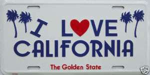 Love California Embossed Aluminum License Plate New  