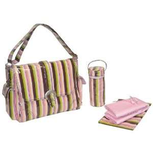  Kalencom Laminated Buckle Monkey Stripes Pink Diaper Bag 