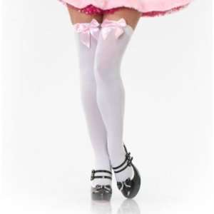 Leg Avenue 178225 Opaque White Thigh Highs With Light Pink Bow Adult