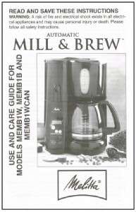 Melitta MEMB1 Mill & Brew 10 Cup Coffee Maker with Instruction Manual 