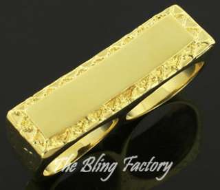 Mens Womens 14k Gold Plated Personalized Two Finger Custom Nugget Ring 