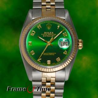 Rolex Datejust Mens 18K/SS Gold & Steel Two Tone Green Arabic Jubilee 