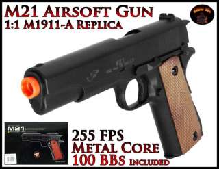 NEW M1911 A M21 Airsoft Pistol Spring Action METAL CASING 255 FPS
