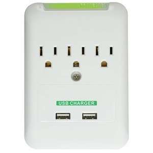  Ziotek 3 Outlet Wall Surge Protector w/Dual USB Charger, 2 