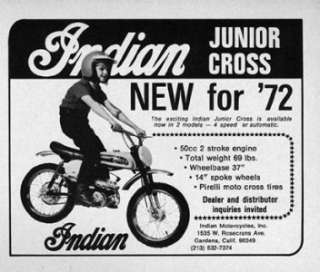 1972 Indian Junior Cross Mini Motorcycle Original Ad  