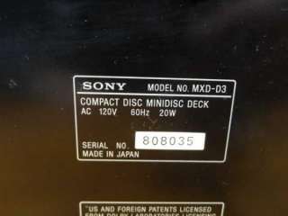 Sony MXD D3 CD MINIDISC Player Recorder  