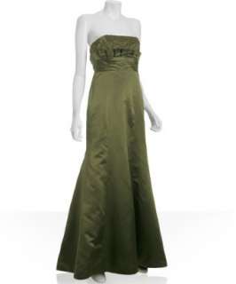 Amsale olive beaded satin empire waist gown  