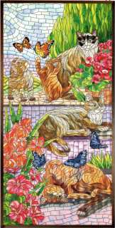 MOSAIC CATS * KITTENS IN GARDEN 20X40 ART GLASS PANEL  