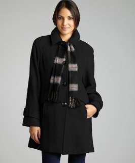 London Fog black wool blend three quarter sleeve coat with scarf