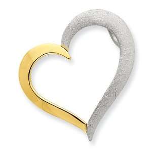  14K Two tone Tilted Heart with Hidden Bail Slide Pendant Jewelry