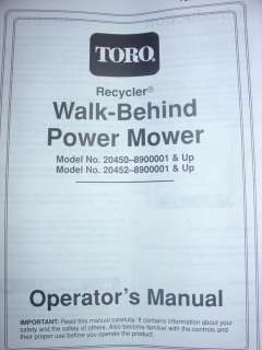 Toro 21 Lawnmower Lawn Mower Manual 20450 20452  