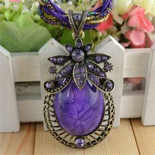   Multi Chain Resin Bead Pendant Crystal Flower Necklace 26 N101  