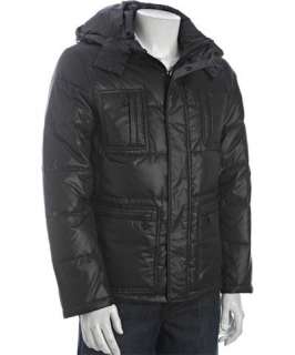 Kenneth Cole New York black quilted zip front hooded down coat